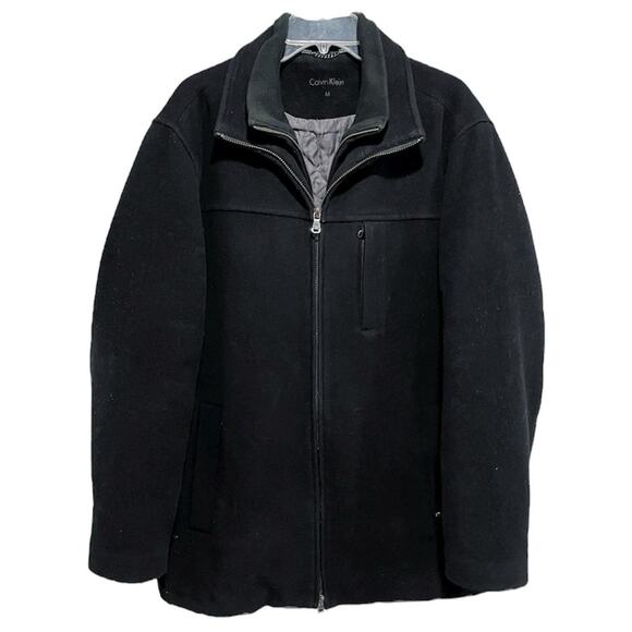 Calvin Klein Mens Wool Blend Winter Jacket Size Medium Black Double Zip Pockets - Picture 1 of 8